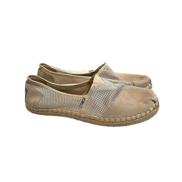 Toms Espadrilles Breathable Mesh Suede 8 Ecru Casual Flats Slip Ons Womens Basic - Picture 1 of 11